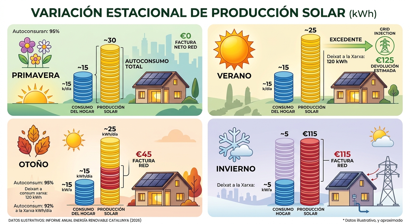 Gráfico o ilustración mostrando variación de producción solar entre estaciones