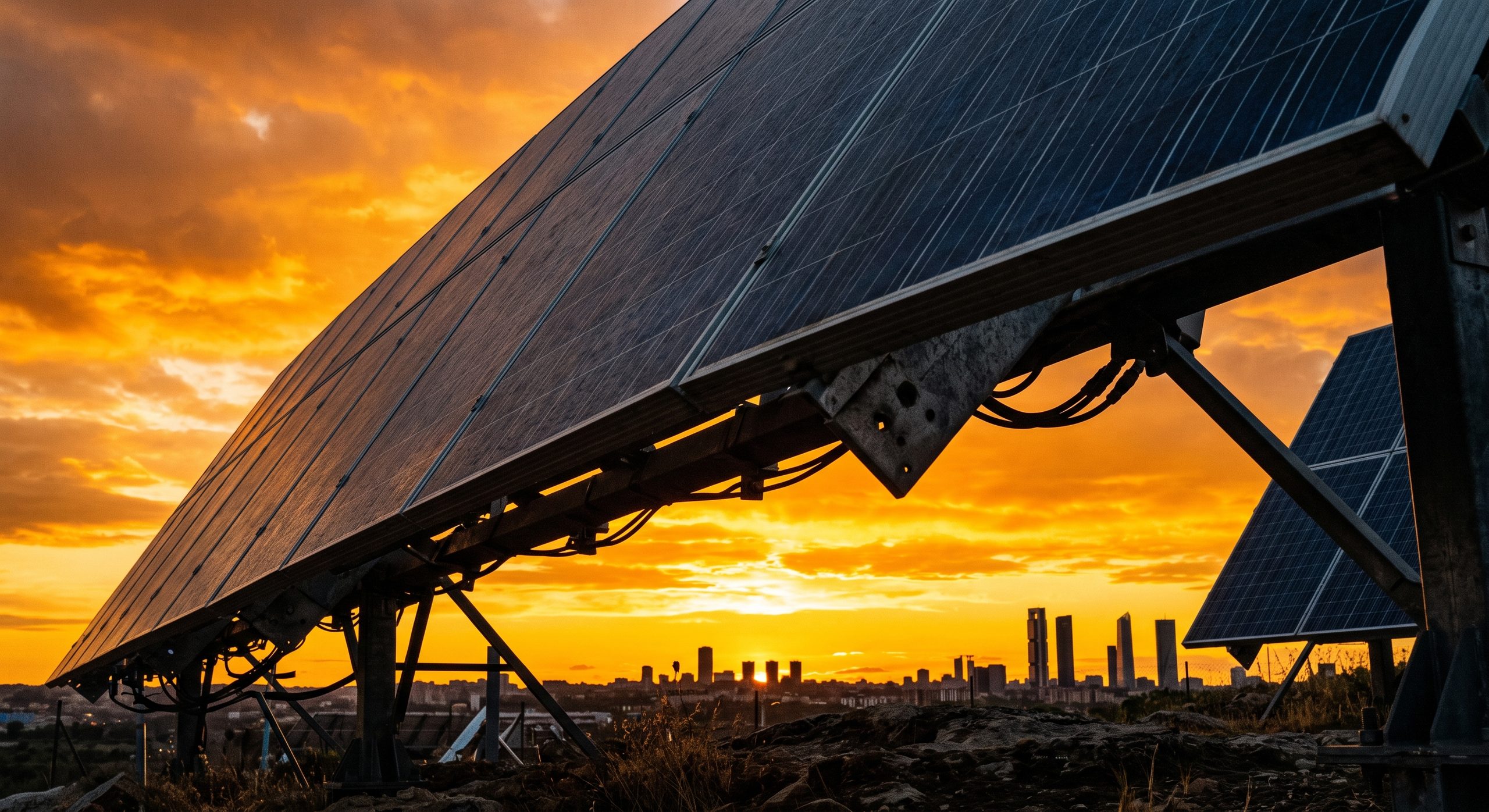Tejado con placas solares en una vivienda de Madrid