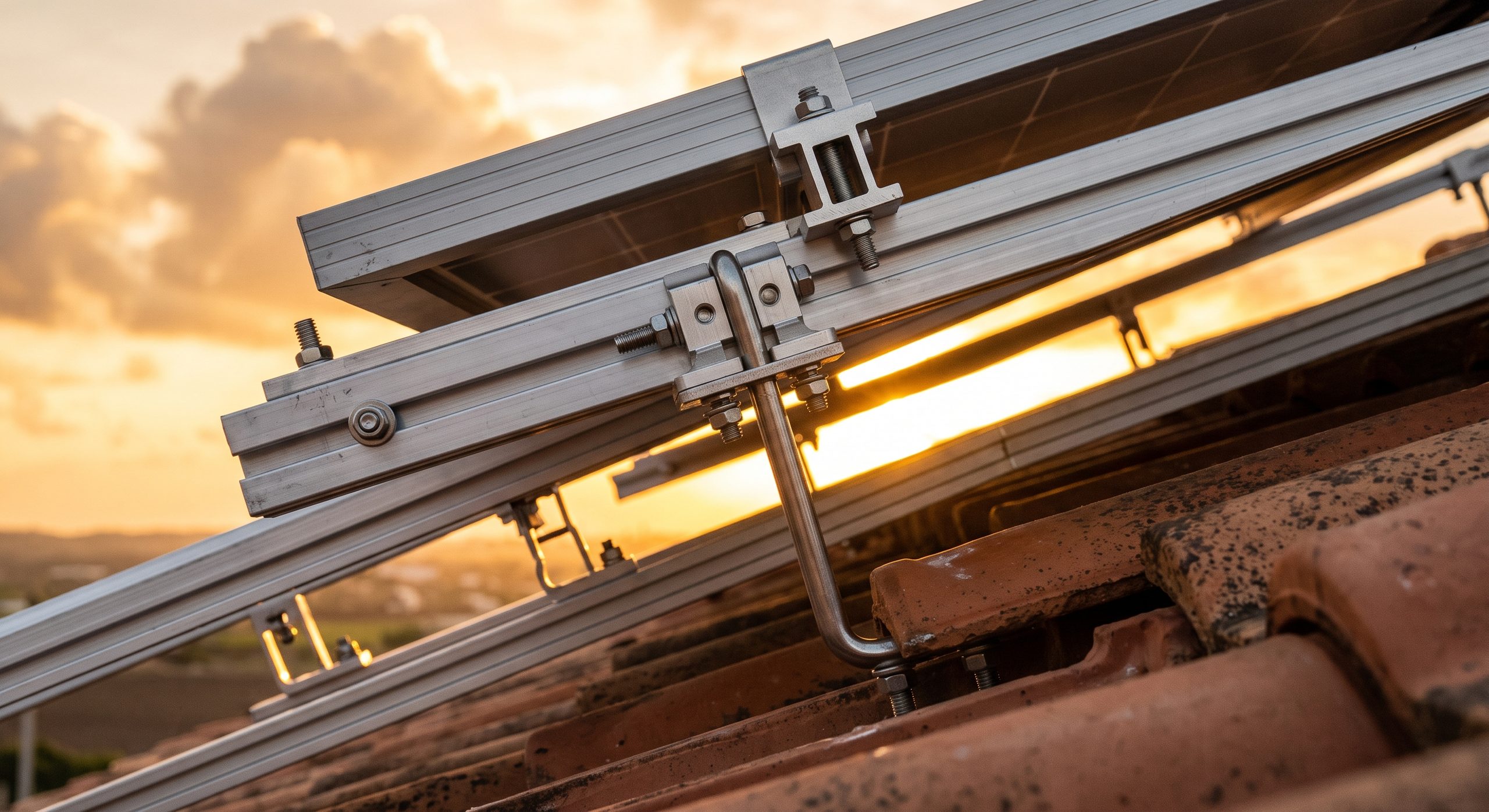 Detalle de la estructura metálica de sujeción de una placa solar