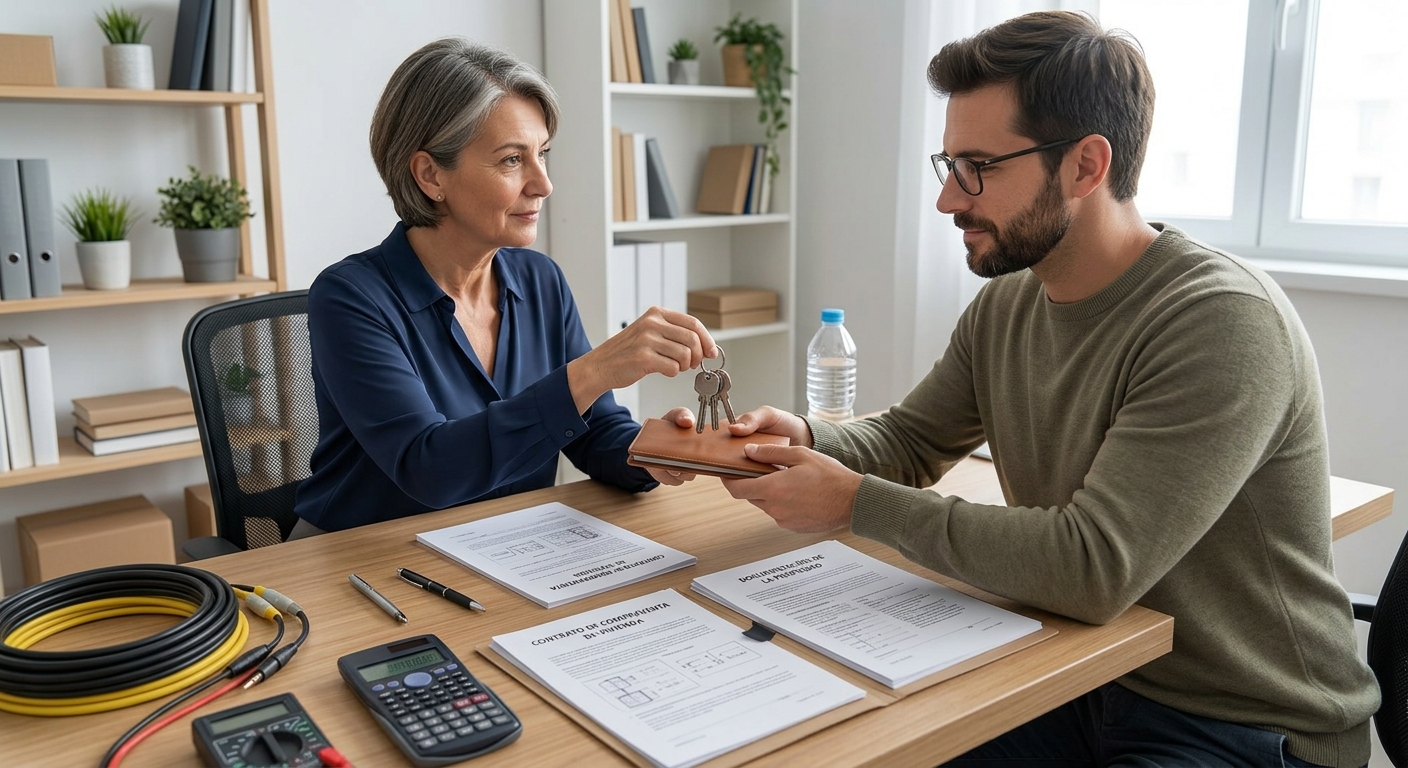 Entrega de documentación y llaves entre comprador y vendedor de vivienda