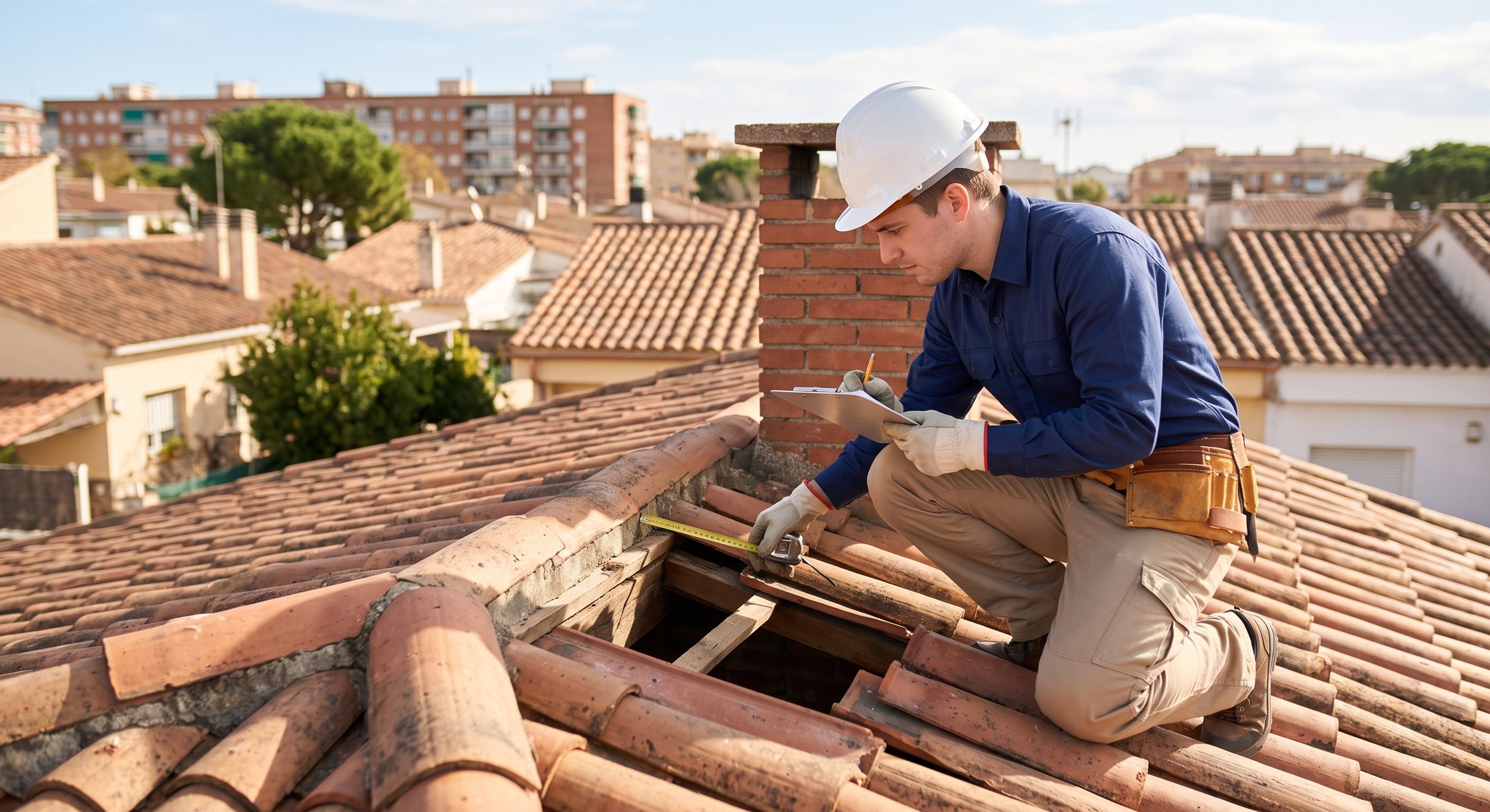 Técnico inspeccionando la estructura de un tejado antes de una instalación solar