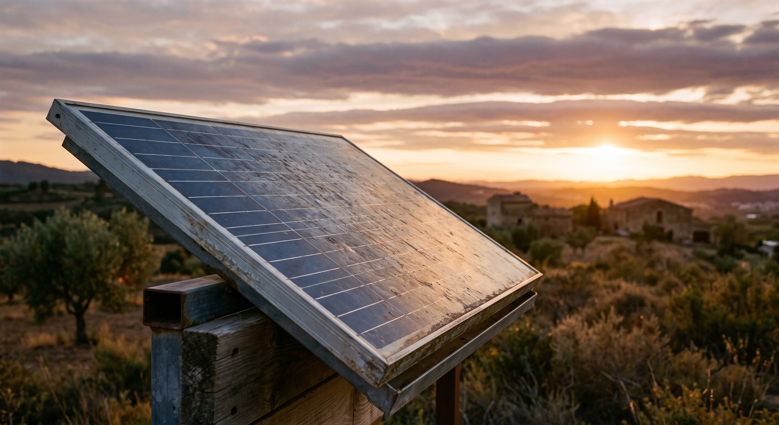 Placas solares con años de uso en buen estado sobre un tejado